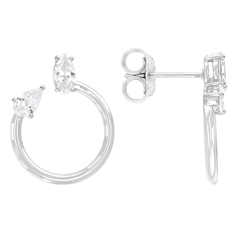 Pear And Marquise Circle Drop Earrings With CZ In Sterling Silver