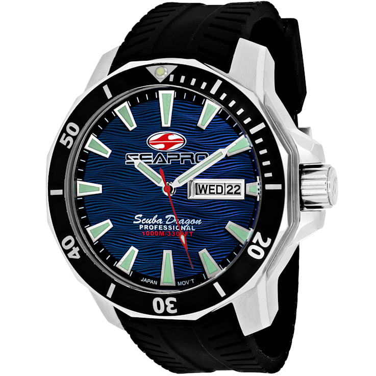 Seapro Men's Scuba Dragon Diver Limited Edition Blue Dial, Black Bezel,
Black Silicone Watch