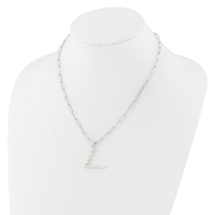 Rhodium Over Sterling Silver 3-5.5mm Freshwater Cultured Pearl LETTER V
18-inch Necklace