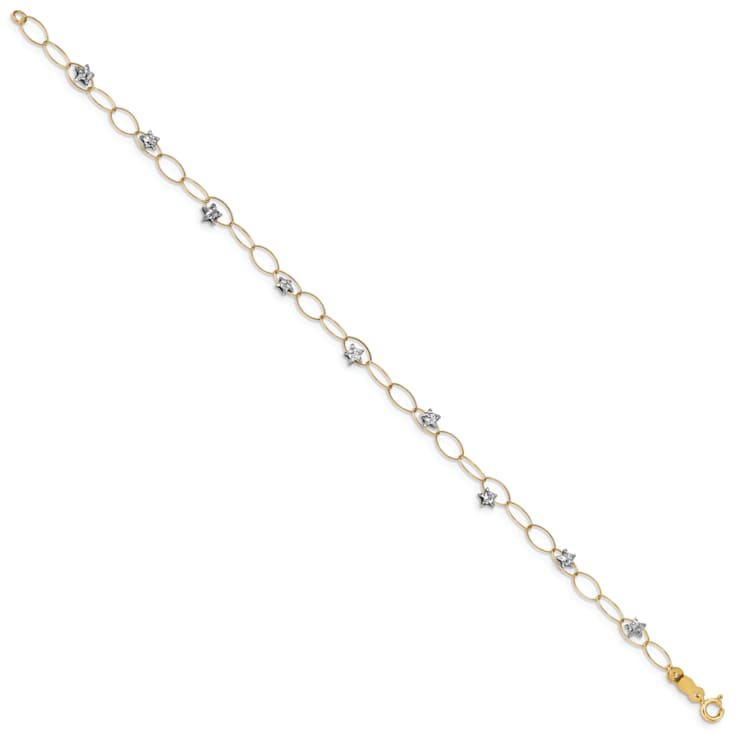 14k Yellow Gold and 14k White Gold Diamond-Cut Puff Stars Link Bracelet
