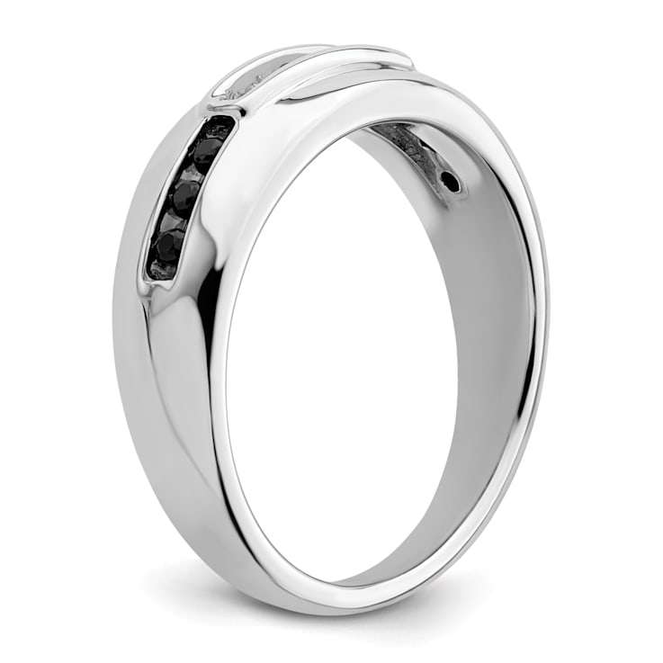 Rhodium Over 14K White Gold White and Black Diamond Men's Ring 0.25ctw