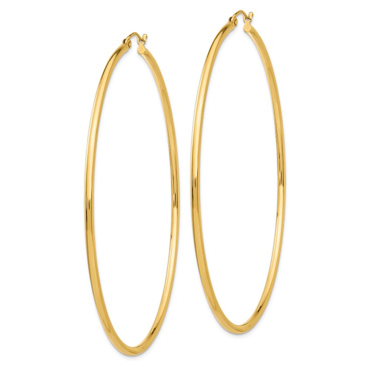 14k Yellow Gold Polished 2 3/4" Tube Hoop Earrings