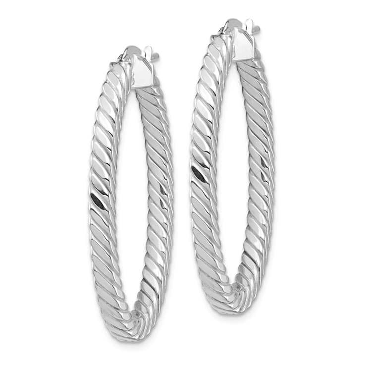 Rhodium Over 14k White Gold 1 1/2" Polished and Twisted Square Tube
Oval Hoop Earrings