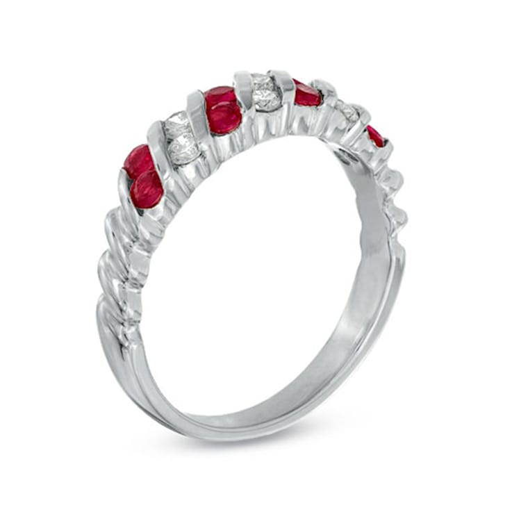 0.80ctw Ruby and Diamond Band Ring in 14k White Gold