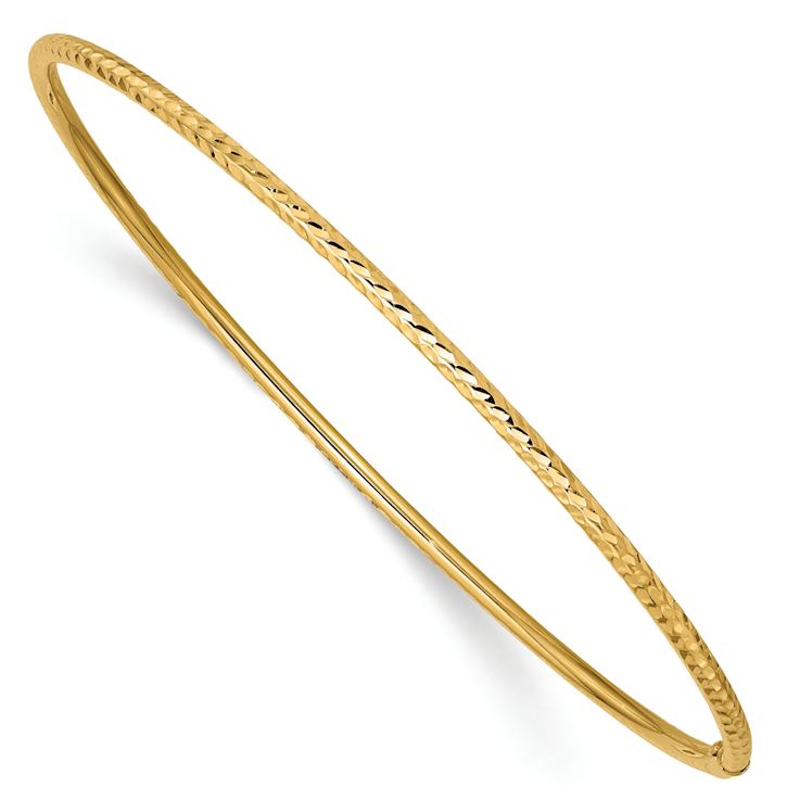 14k Yellow Gold 2mm Diamond-Cut Tube Slip-on Bangle