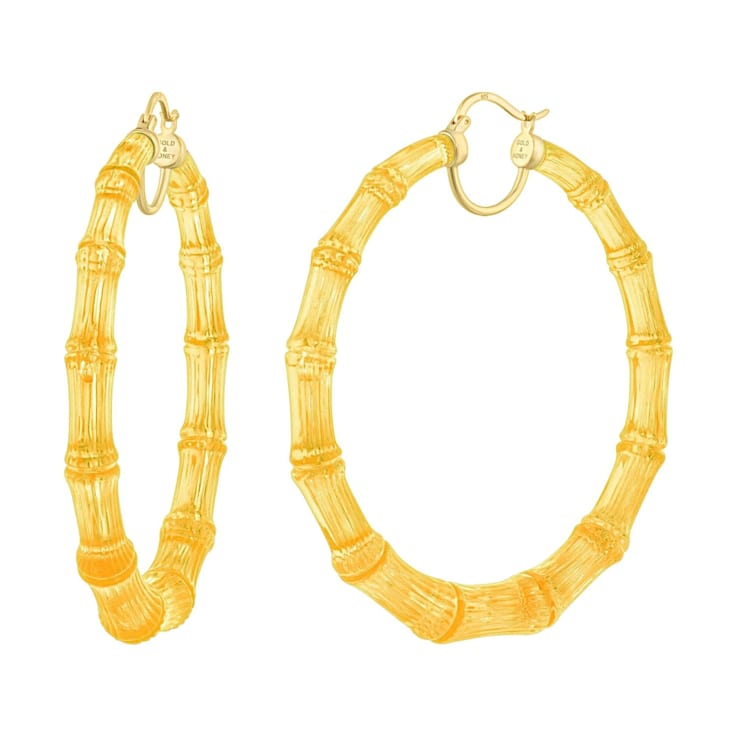 14K Yellow Gold Over Sterling Silver XL Bamboo Acrylic Hoops in Honey