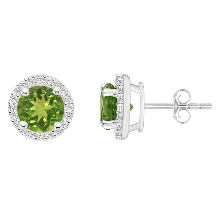 6mm Round Peridot And Created White Sapphire 10k White Gold Halo Stud Earrings