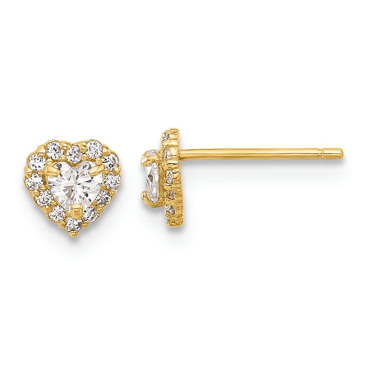 14k Yellow Gold 5.5mm Cubic Zirconia Heart Stud Earrings