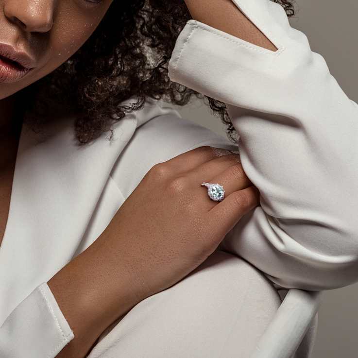 Aquamarine, White Sapphire and Diamond 14K White Gold Vintage Ring 2.65ctw