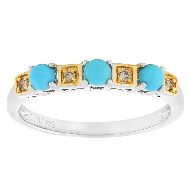 Turquoise And Lab-Grown Diamond Band Ring In Rhodium And 18K Gold Over
Sterling Silver 0.05ctw