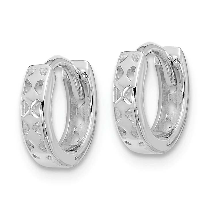 Rhodium Over 14k White Gold 7/16" Cut-out Design Hinged Hoop Earrings