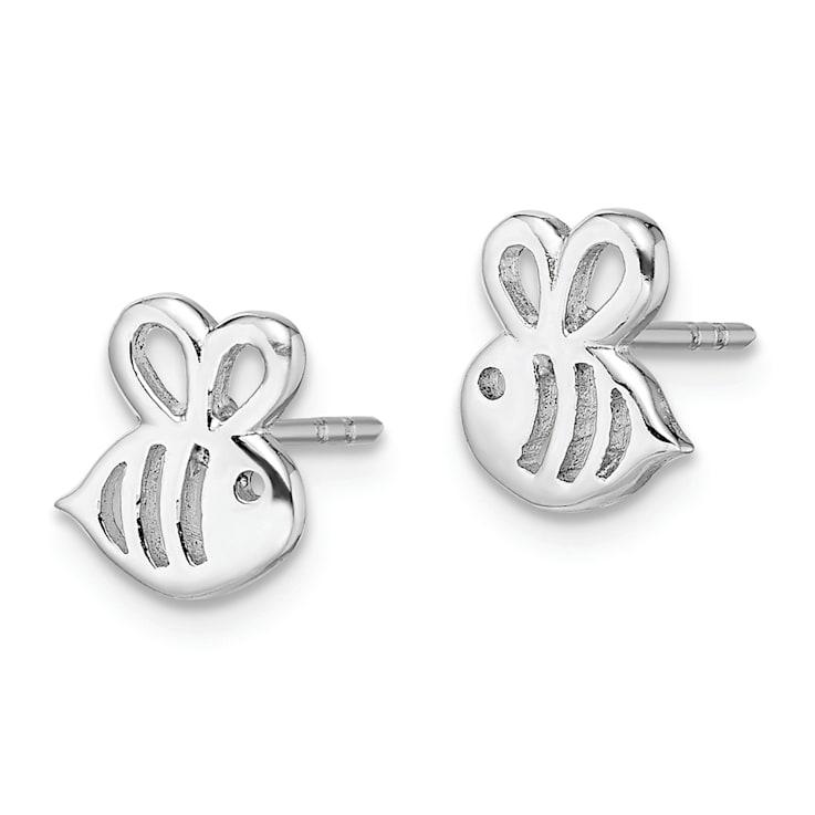Rhodium Over Sterling Silver Bumblebee Children's Post Earrings