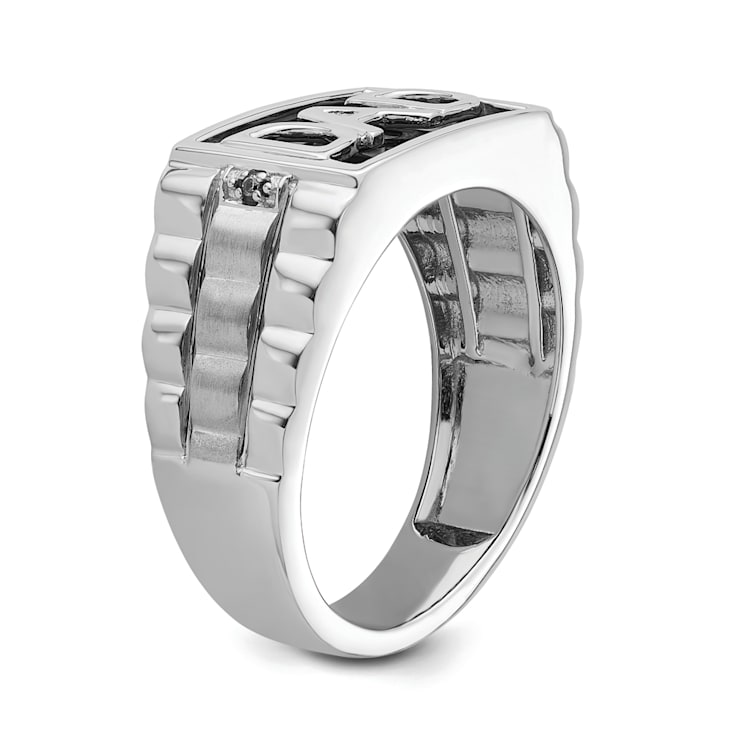 Rhodium Over 14k White Gold Polished Satin Onyx and Diamond DAD Men's Ring