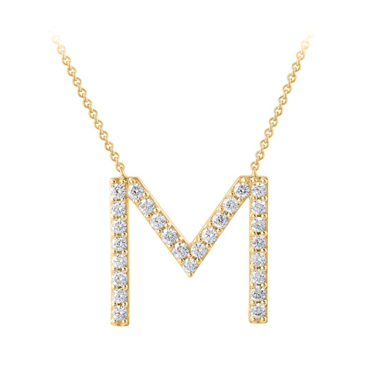 White Lab-Grown Diamond F-G SI 14K Yellow Gold Over Silver "M"
Initial Station Necklace 0.50ctw