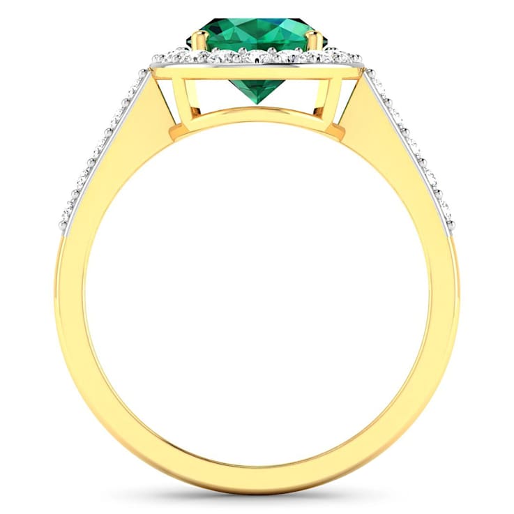 1.92ctw Green Emerald and Diamond 14K Yellow Gold Halo Ring