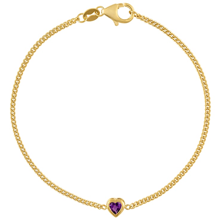 14K Yellow Gold Over Sterling Silver Amethyst Curb Chain Bracelet .15ctw