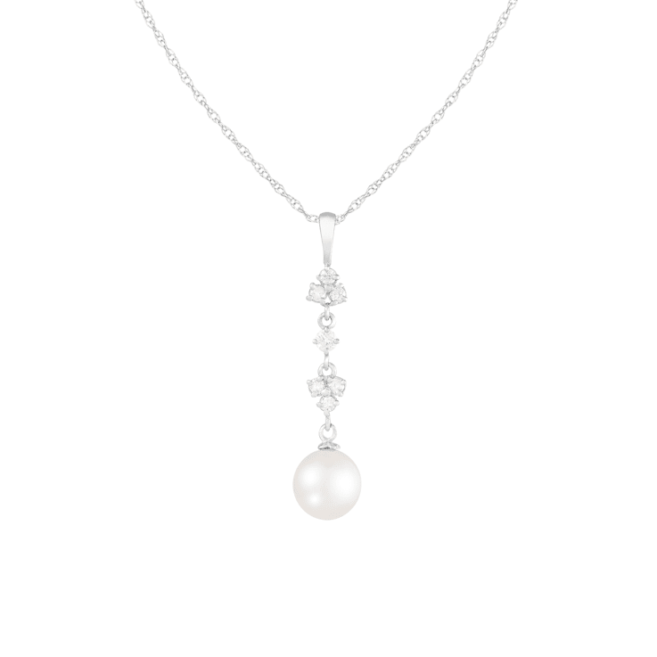 White Cultured Freshwater Pearl and Diamond 14K White Gold Pendant 7-7.5mm