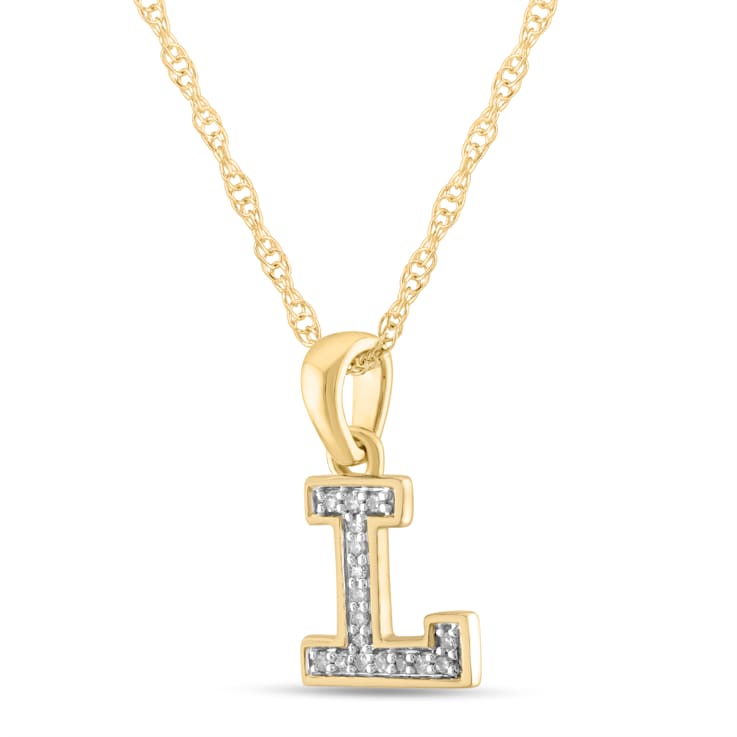 White Diamond Accent 10k Yellow Gold L Initial Pendant With 18” Rope Chain