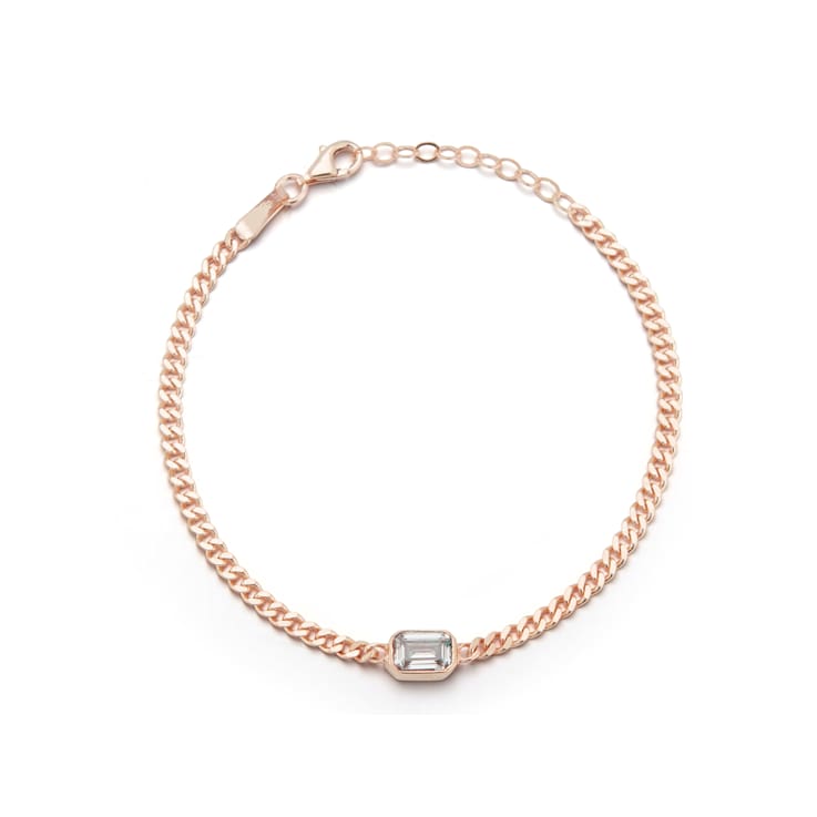 Sterling Statements 14K Rose Gold Over Sterling Silver White CZ Curb
Chain Bracelet