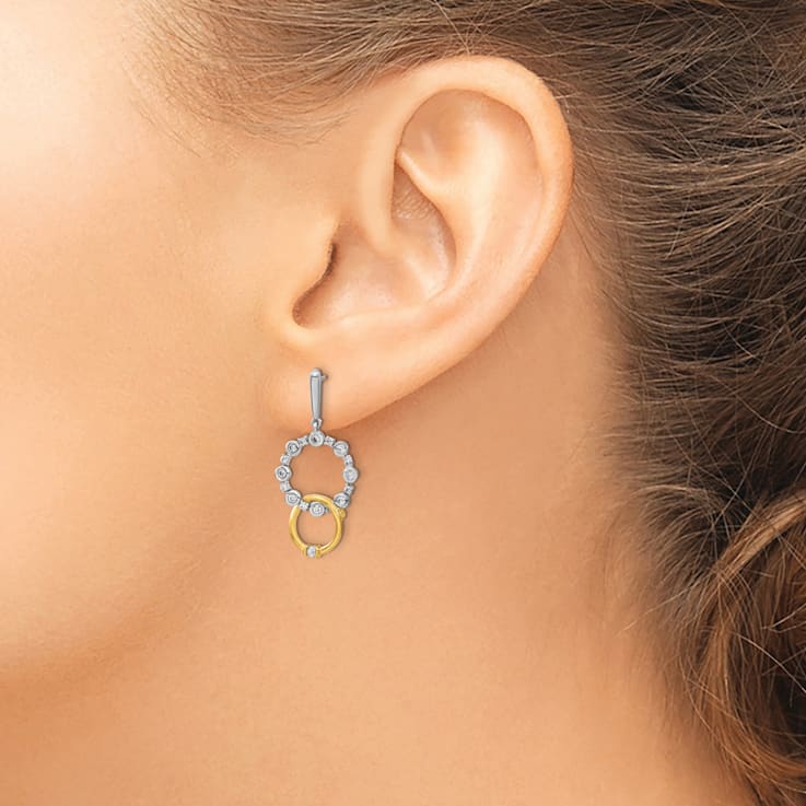 14K Two-tone Lab Grown Diamond SI1/SI2, G H I, Fancy Circle Drop Post Earrings