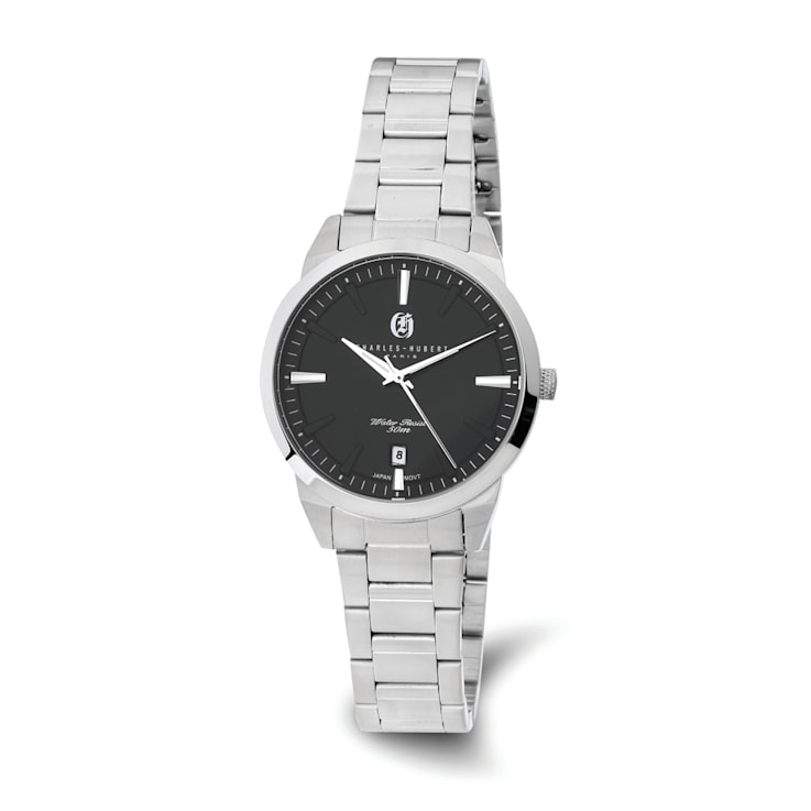 Ladies Charles Hubert Stainless Steel Black Dial Watch