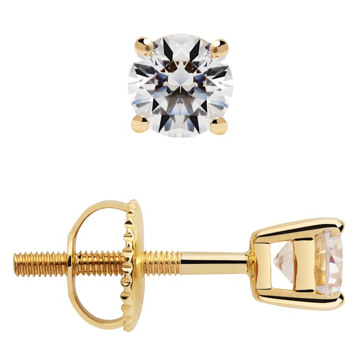 White Cubic Zirconia 14k Yellow Gold Studs With Velvet Gift Box 0.50ctw