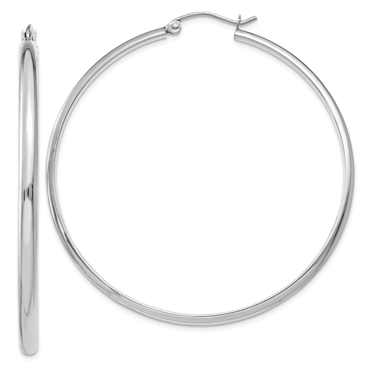 Rhodium Over 14k White Gold 1 15/16" Polished Hoop Earrings