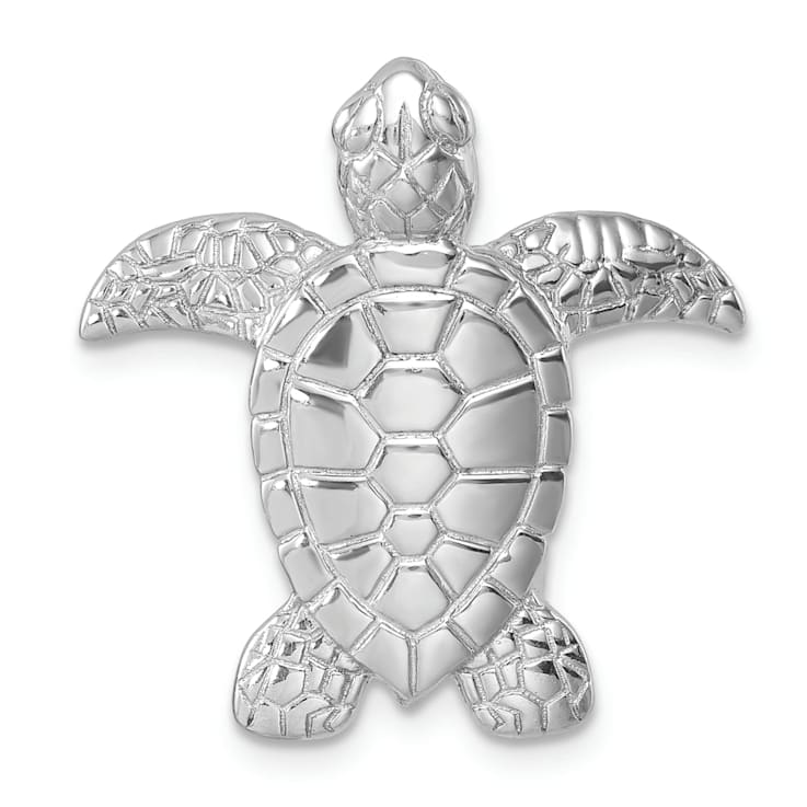 Rhodium Over Sterling Silver Polished and Textured Turtle Chain Slide Pendant