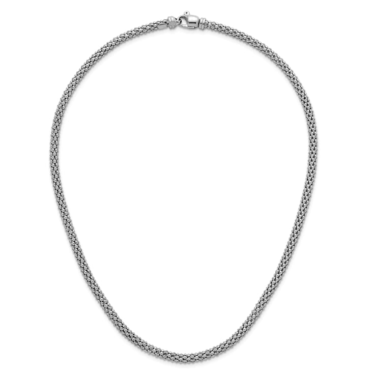 Rhodium Over Sterling Silver 4.5mm Popcorn Mesh 24 Inch Chain