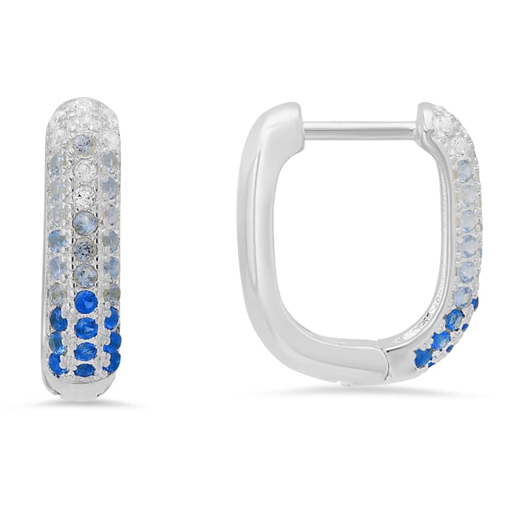 Blue And White Cubic Zirconia Rhodium Over Sterling Silver Earrings 0.42ctw