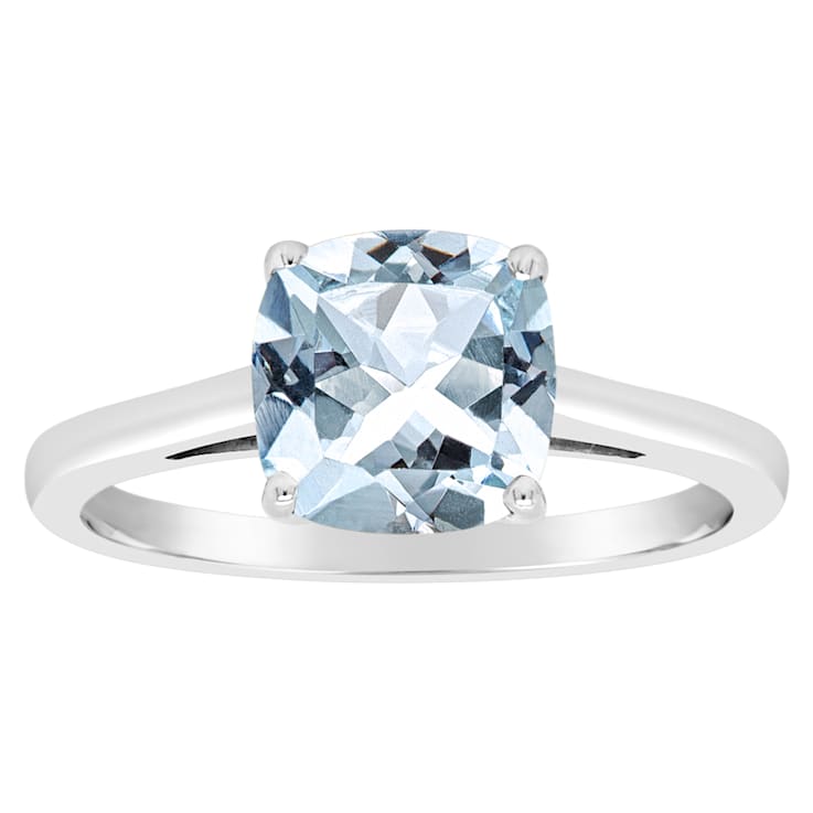 8mm Square Cushion Sky Blue Topaz Rhodium Over Sterling Silver Ring