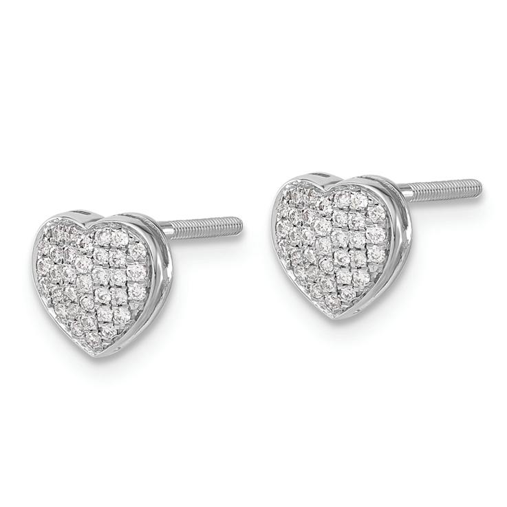 Rhodium Over 14k White Gold Diamond Studded 6mm Heart Stud Earrings
