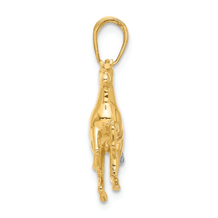 14K Yellow Gold with White Rhodium Diamond-cut 3D Horse Pendant