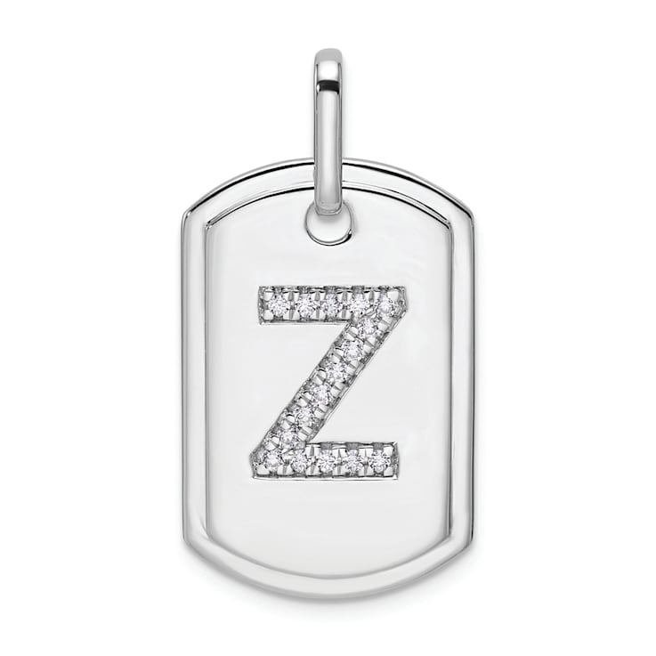 Rhodium Over 14k White Gold Diamond Initial Z Dog Tag Charm