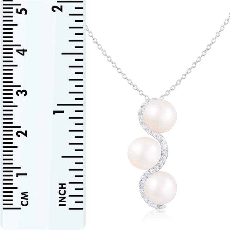 8-9mm White Cultured Freshwater Pearl Sterling Silver Pendant W/Chain