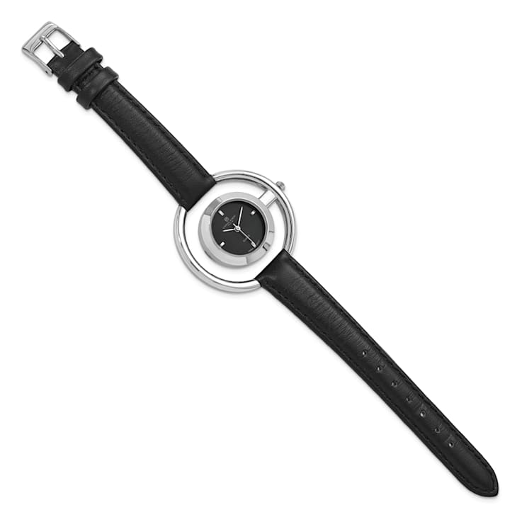 Ladies Charles Hubert Chrome-finish Black Dial Modern Circle Watch