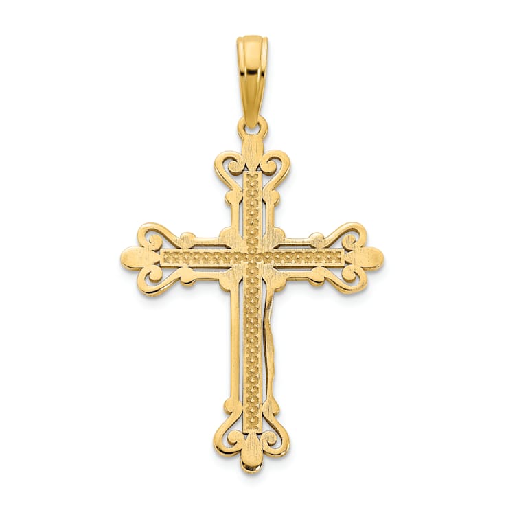 14k Yellow Gold Polished and Textured Fancy Cross Pendant