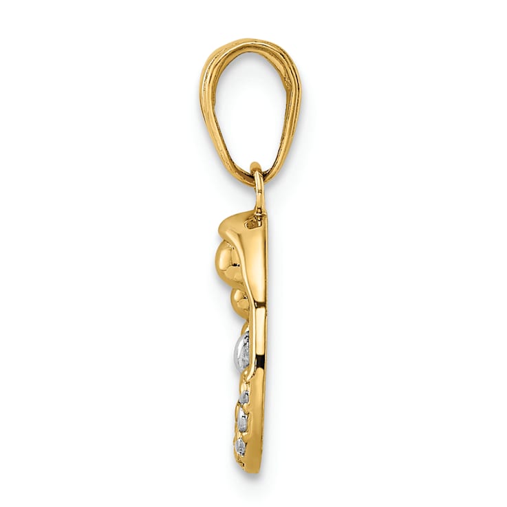 14k Two-tone Gold Diamond-Cut Mother and Baby Teardrop Pendant