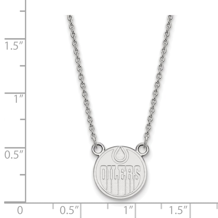 Rhodium Over Sterling Silver NHL LogoArt Edmonton Oilers Small Pendant Necklace