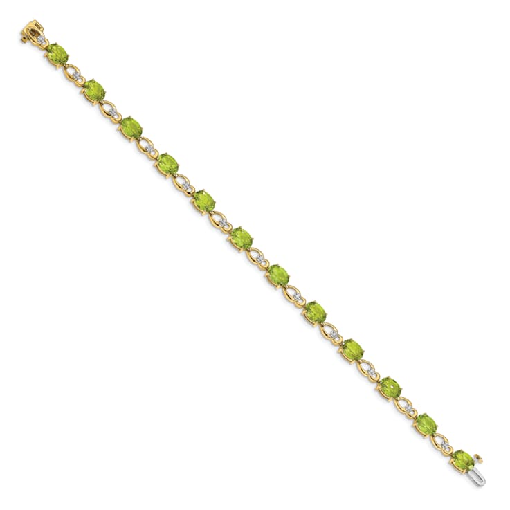 14K Two-tone Gold with Rhodium Over 14k Yellow Gold Peridot and Diamond Bracelet