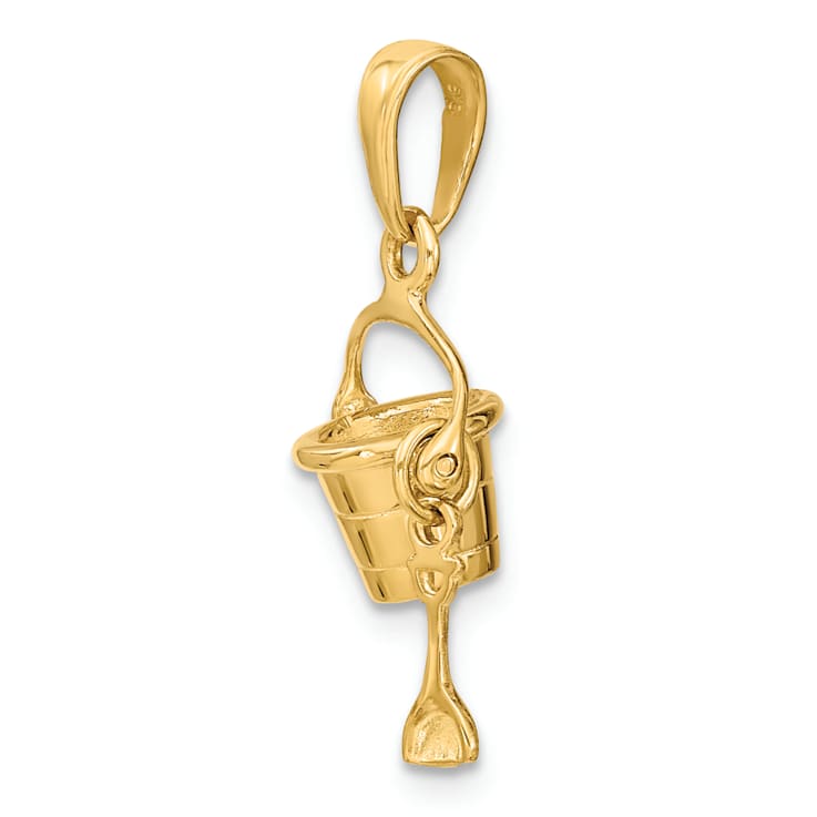 14k Yellow Gold 3D Beach Bucket with Shovel pendant