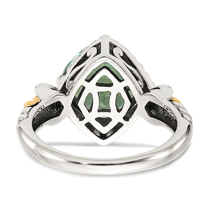 Sterling Silver with 14K Accent Antiqued Prasiolite Cushion Ring