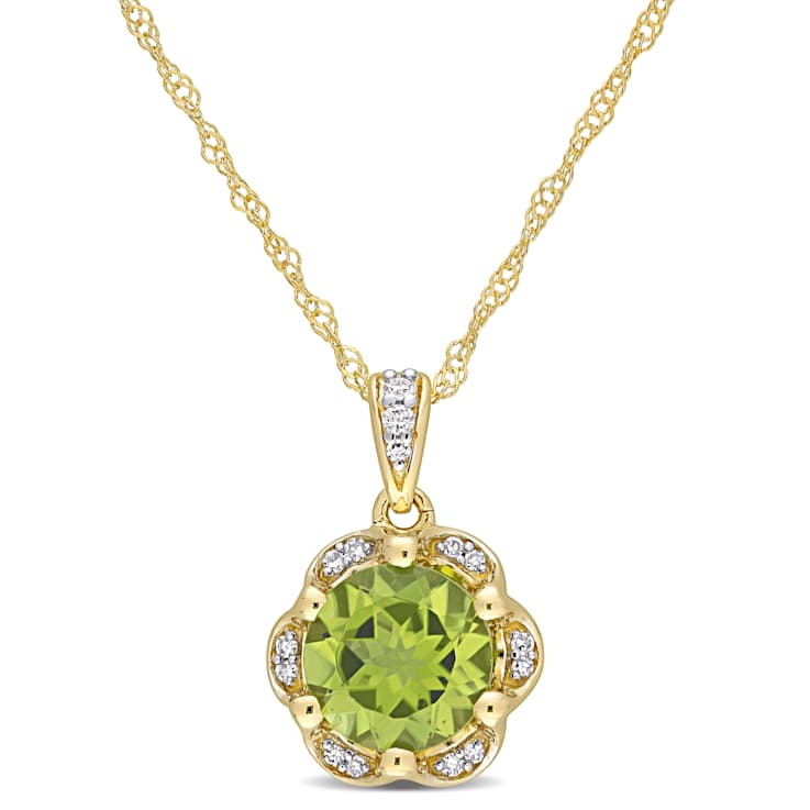 Peridot & Diamond 14K Yellow Gold Floral Pendant With Chain 1.57ctw