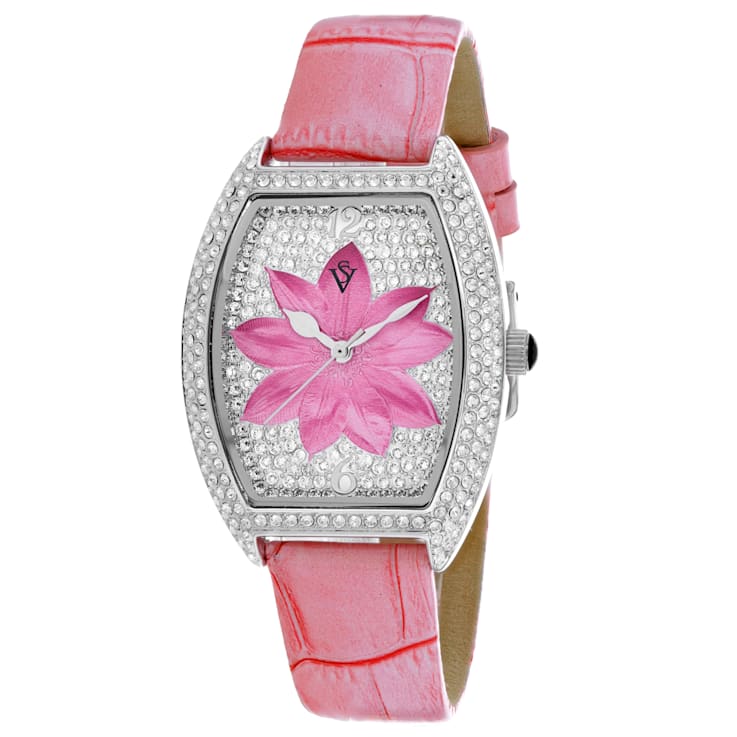 Christian Van Sant Women's Lotus Pink Dial, Pink Leather Strap Watch
