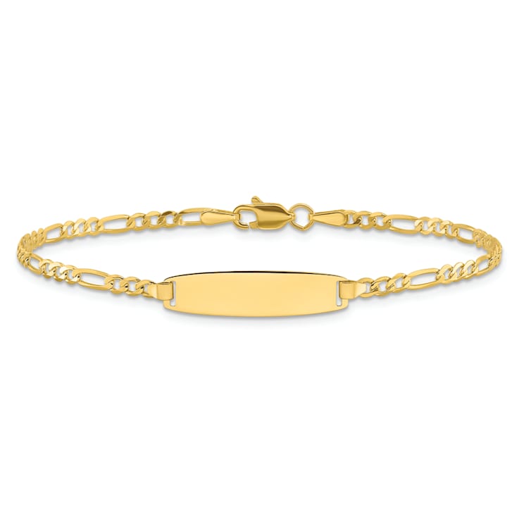 14k Yellow Gold Figaro Link Diamond-Cut ID Bracelet