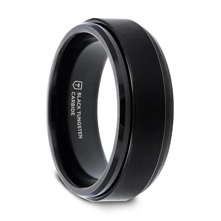 REVOLVE Black Tungsten Brushed Finish Spinner Polished Base Spinning
Band 6mm