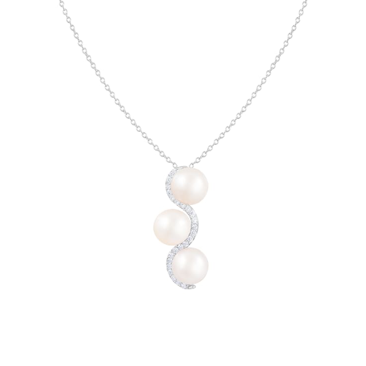 8-9mm White Cultured Freshwater Pearl Sterling Silver Pendant W/Chain