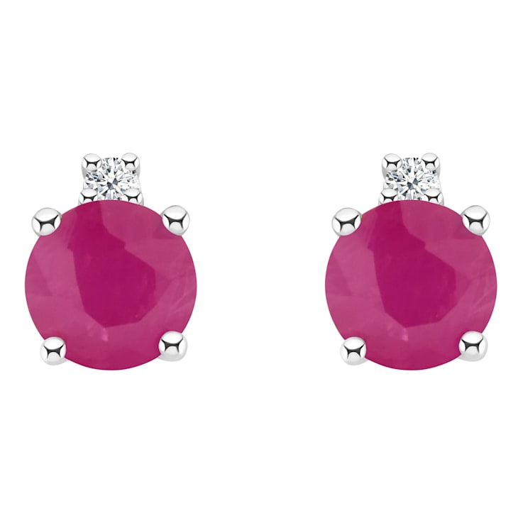 4mm Round Ruby with Diamond Accents 14k White Gold Stud Earrings