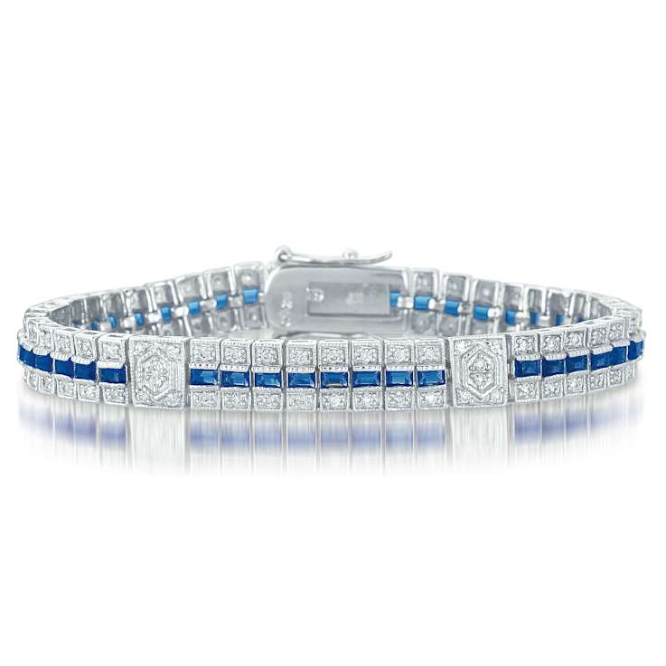 Sapphire Color CZ Tennis Bracelet In Sterling Silver