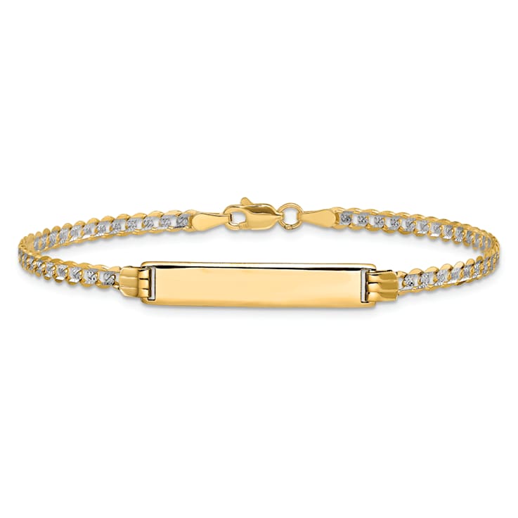 14k Yellow Gold and Rhodium Over 14k Yellow Gold Pavé Curb Link ID Bracelet